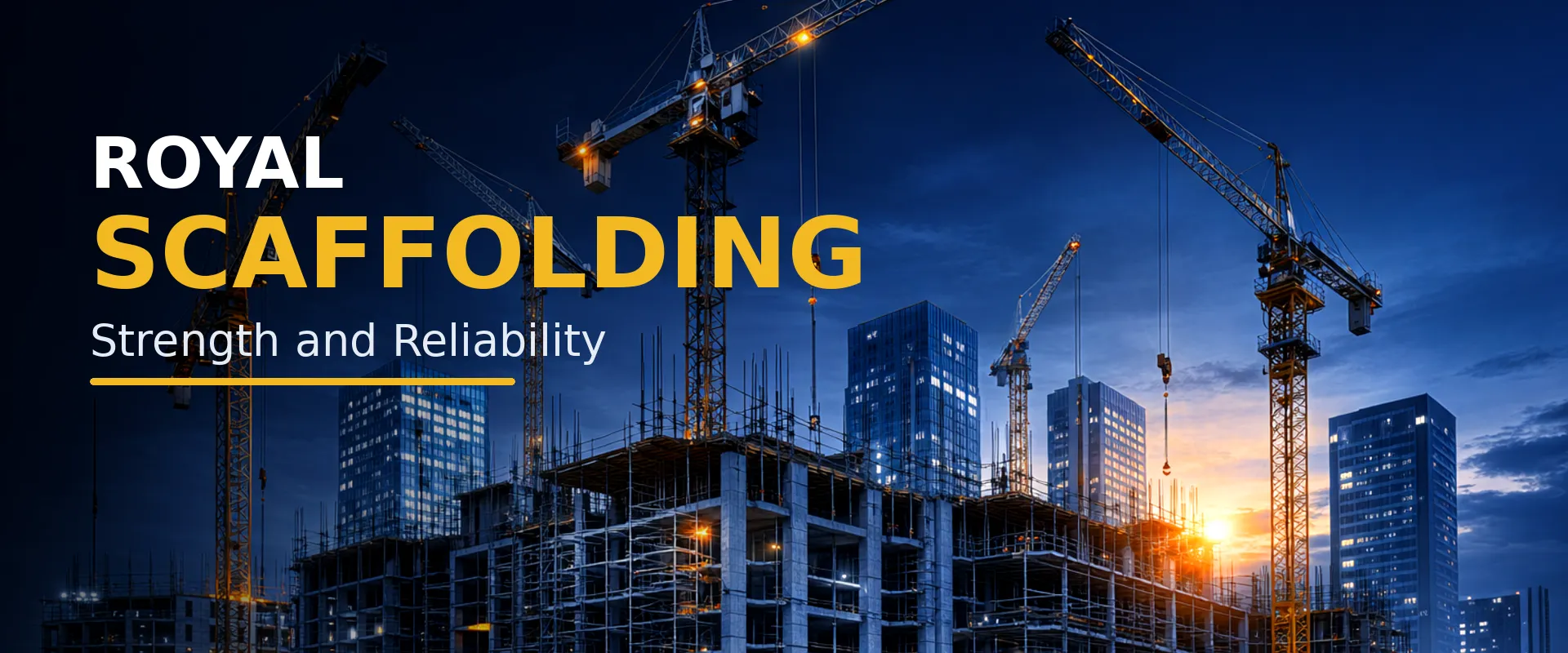 Royal scaffolding construction site with cranes and building structure