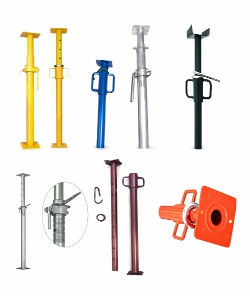 Steel shoring props with accessories and adjustable components
