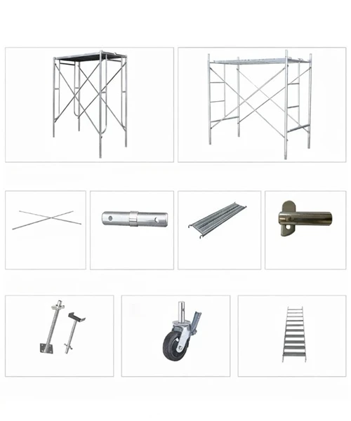 Frame scaffolding parts including base jack, wheel and plank
