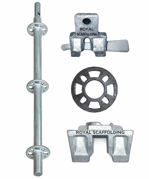 Ringlock scaffolding vertical standards with rosette and locking components