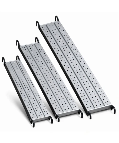 Perforated steel planks for scaffolding platforms