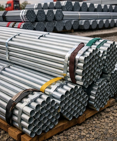 Heavy duty scaffolding tubes with secure strapping for transport